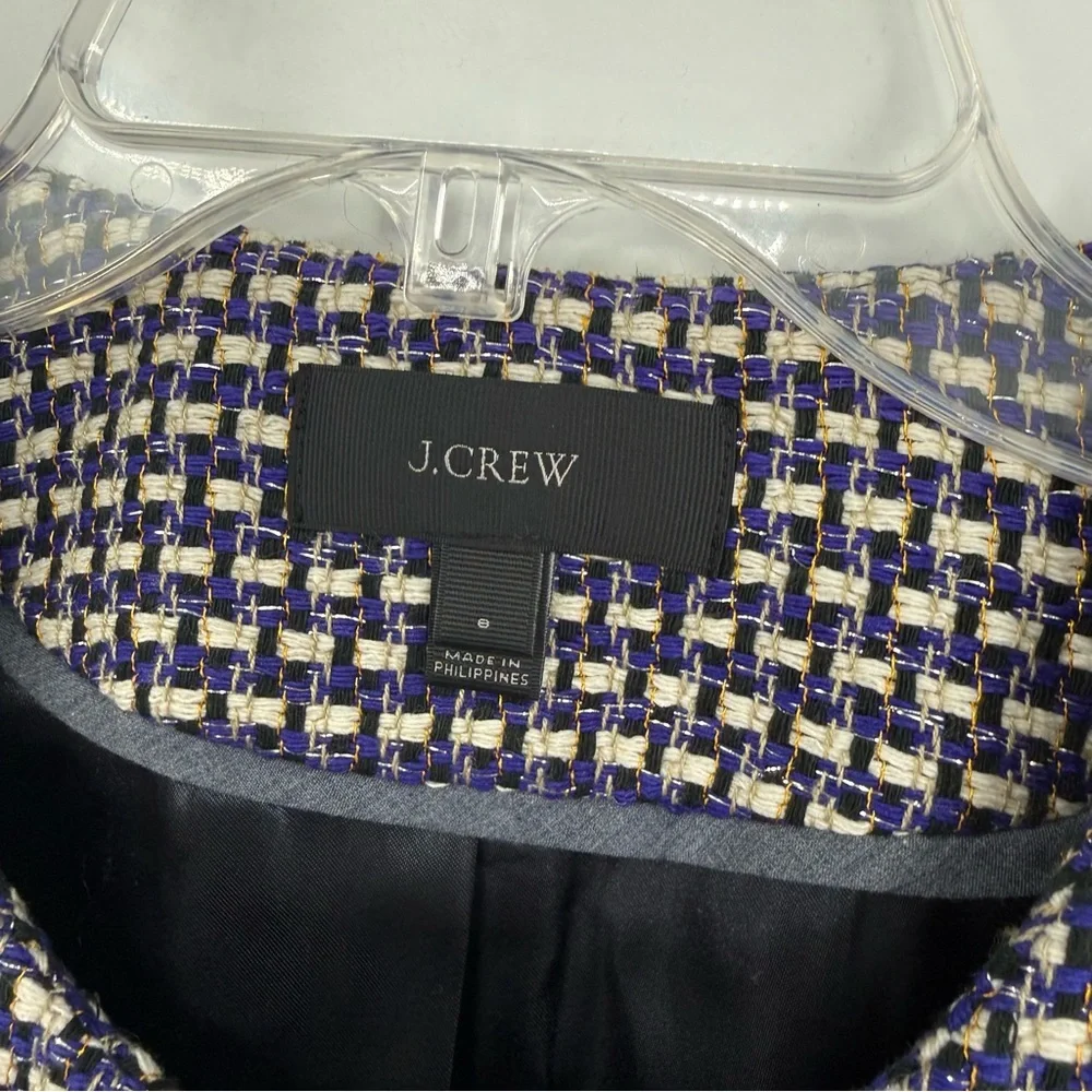 J. Crew Purple Metallic Cropped Blazer Jacket Size 6 Women Pockets Woven Silk